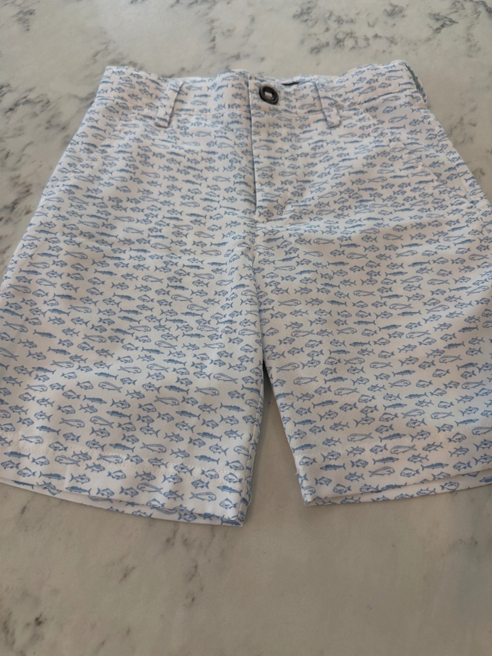 New! Boys Performance Shorts with Blue Fish Print by Garb